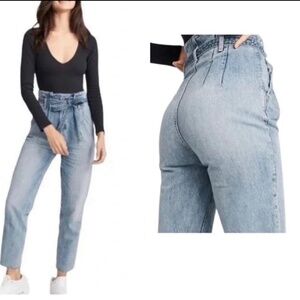 Abercrombie & Fitch Women's High Rise Mom Paperbag Waist Belted Jeans Blue Sz 32